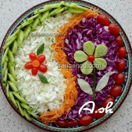 طرز تهیه سالاد شیرازی اصیل تزیین سالاد کاهو و کلم قرمز