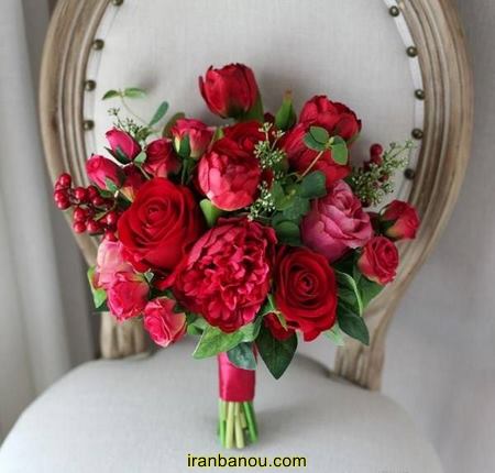 دسته گل عروس با رز سفید و صورتی دسته گل رز آبی